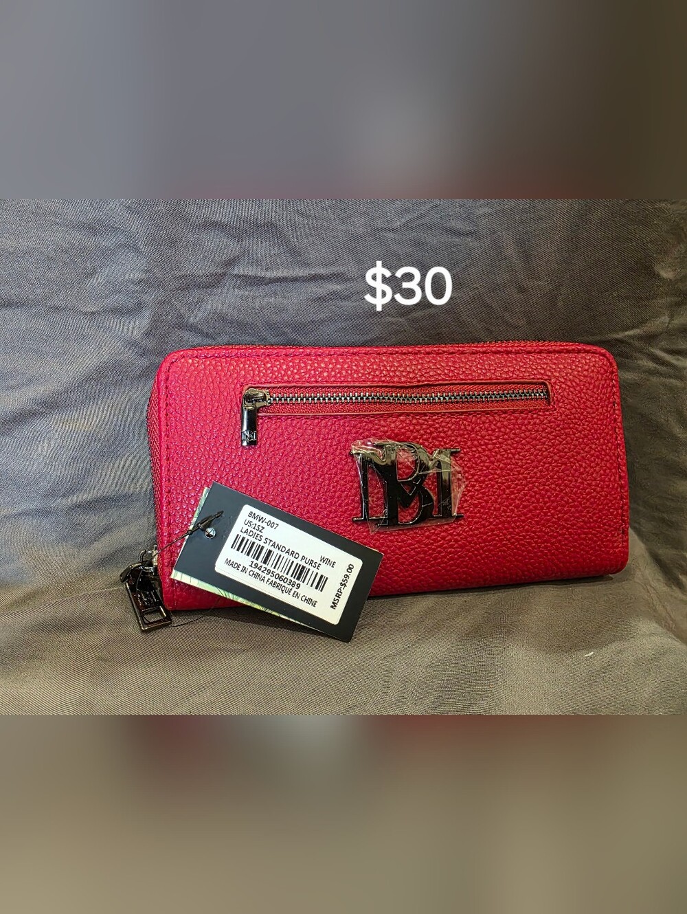 Badgley Mischka Red Pebbled Zip-Around Wallet